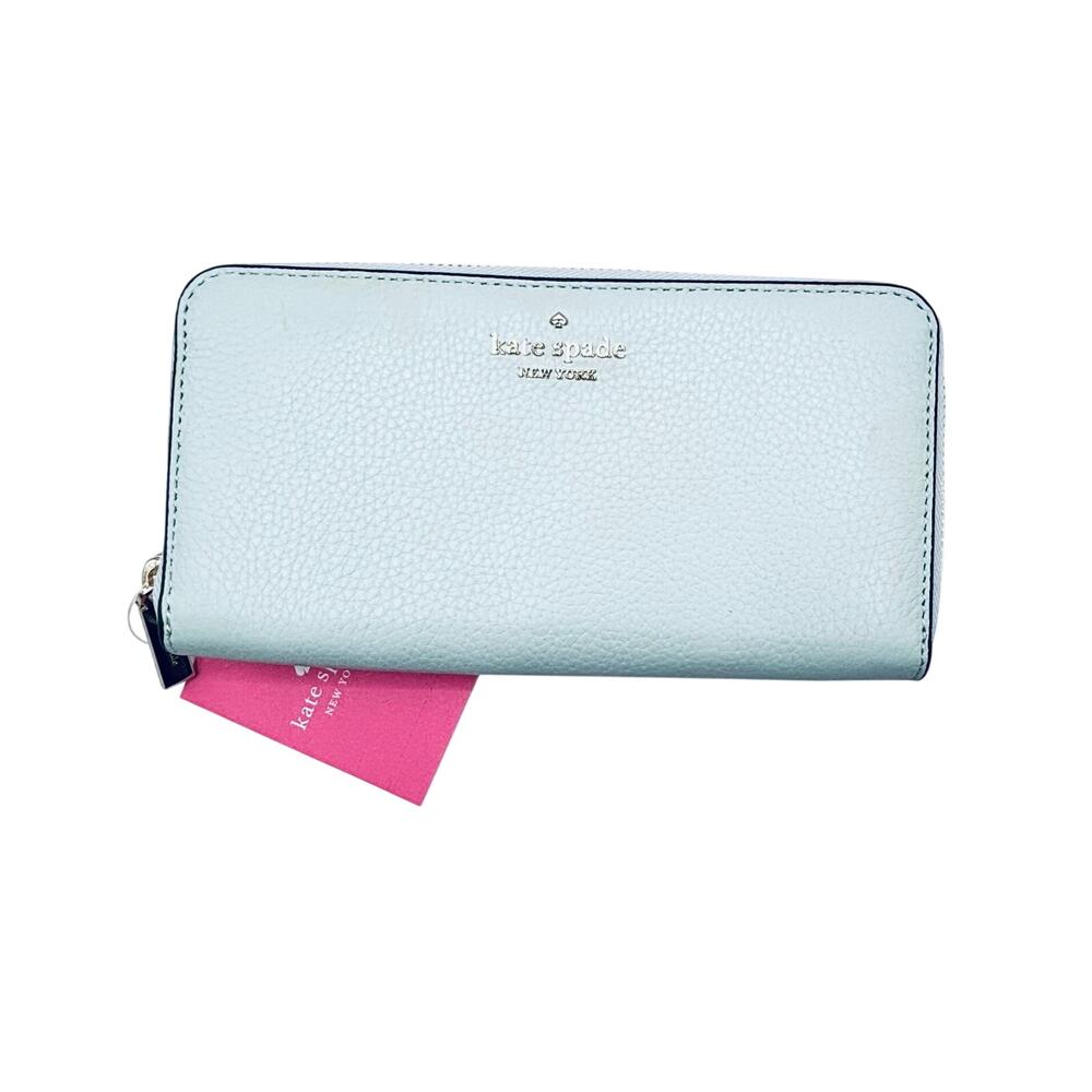 Kate Spade Lena Large Continental zippered clutch Wallet Crisp sky blue leather